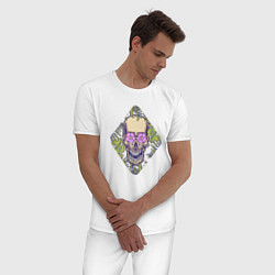 Пижама хлопковая мужская Flowers mad skull, цвет: белый — фото 2