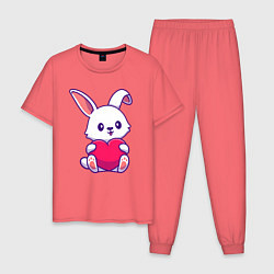 Пижама хлопковая мужская Heart rabbit, цвет: коралловый