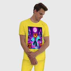 Пижама хлопковая мужская Neon halloween and Minecraft - collaboration, цвет: желтый — фото 2