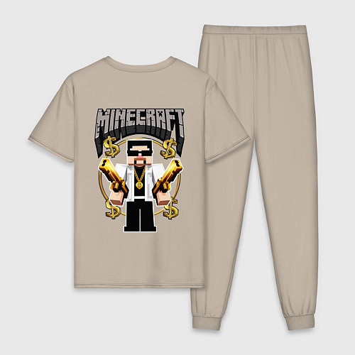 Мужская пижама Стив из Майнкрафт с золотыми пистолетами / Миндальный – фото 2