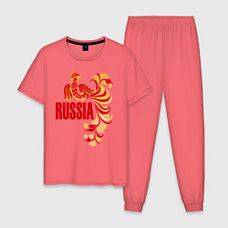 Пижама хлопковая мужская Russia, цвет: коралловый