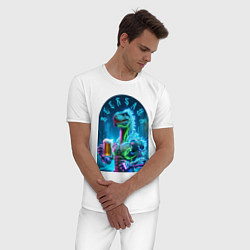 Пижама хлопковая мужская Neon beersaur - ai art fantasy, цвет: белый — фото 2