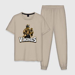 Пижама хлопковая мужская Vikings team, цвет: миндальный