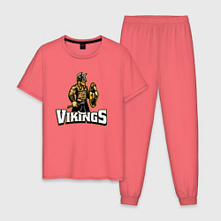 Пижама хлопковая мужская Vikings team, цвет: коралловый