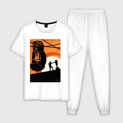 Пижама хлопковая мужская Бокс тренировка, цвет: белый