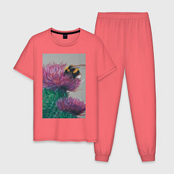 Мужская пижама Мохнатый шмель на кактусе - живопись