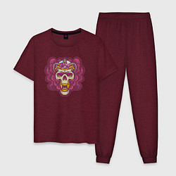 Пижама хлопковая мужская Brain skull, цвет: меланж-бордовый