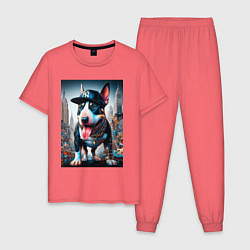 Мужская пижама Funny bull terrier in New York - ai art