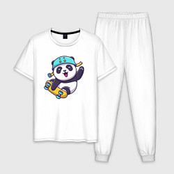 Пижама хлопковая мужская Skater panda, цвет: белый