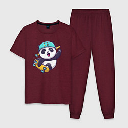 Пижама хлопковая мужская Skater panda, цвет: меланж-бордовый