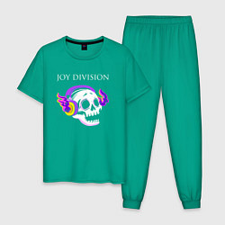 Пижама хлопковая мужская Joy Division - неоновый череп, цвет: зеленый