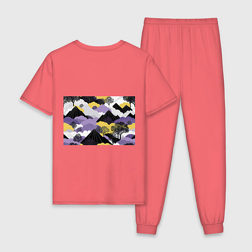 Мужская пижама Япония горы / Коралловый – фото 2