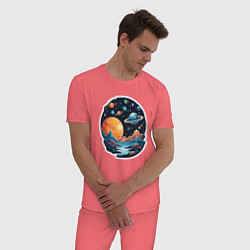 Пижама хлопковая мужская Далеко в космосе планеты, цвет: коралловый — фото 2