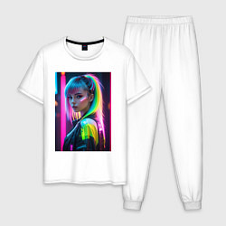 Мужская пижама Киберпанк девушка с зеленым хвостом