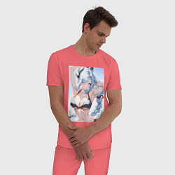Пижама хлопковая мужская Геншин Шэнь Хэ купальник, цвет: коралловый — фото 2