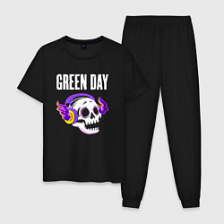 Пижама хлопковая мужская Green Day - неоновый череп, цвет: черный