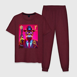 Пижама хлопковая мужская Cyber godfather Homer Simpson - mafia, цвет: меланж-бордовый