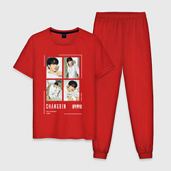 Пижама хлопковая мужская Changbin stray kids cute, цвет: красный