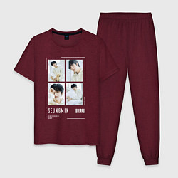 Пижама хлопковая мужская Seungmin stray kids cute, цвет: меланж-бордовый