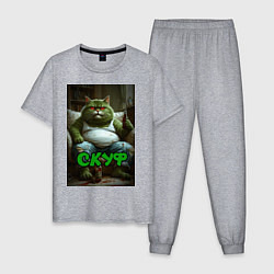 Пижама хлопковая мужская Кот скуф, цвет: меланж
