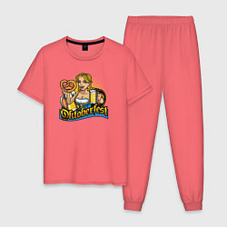 Пижама хлопковая мужская Oktoberfest girl, цвет: коралловый