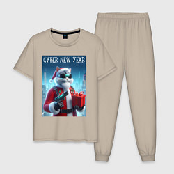 Мужская пижама Кот с пистолетом и подарком