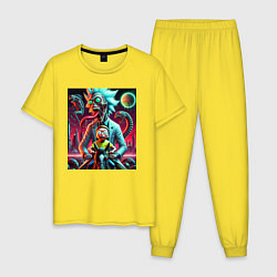 Пижама хлопковая мужская Кошмарный сон Морти - нейроарт, цвет: желтый