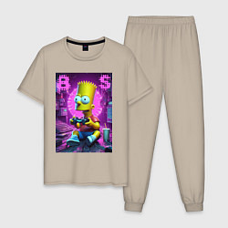 Пижама хлопковая мужская Bart Simpson - cool gamer, цвет: миндальный