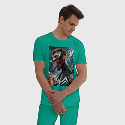 Пижама хлопковая мужская Превращение Эдди в Венома - нейроарт фантазия, цвет: зеленый — фото 2