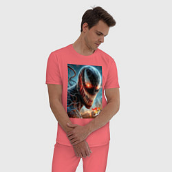 Пижама хлопковая мужская Ужасный Веном - неоновое свечение, цвет: коралловый — фото 2