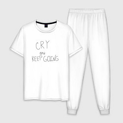 Пижама хлопковая мужская Cry and keep going, цвет: белый