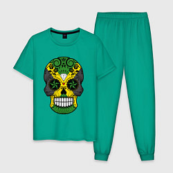 Пижама хлопковая мужская Jamaica skull, цвет: зеленый