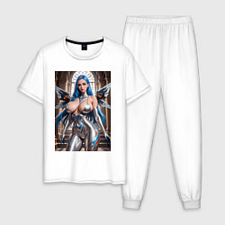 Пижама хлопковая мужская Девушка с кибернетическими крыльями, цвет: белый