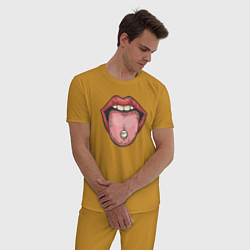 Пижама хлопковая мужская Lips pill, цвет: горчичный — фото 2