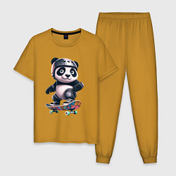 Пижама хлопковая мужская Cool panda on a skateboard - extreme, цвет: горчичный