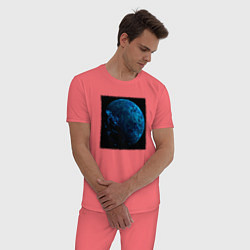 Пижама хлопковая мужская Синяя планета трещины, цвет: коралловый — фото 2