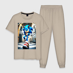 Пижама хлопковая мужская Соника застали врасплох, цвет: миндальный
