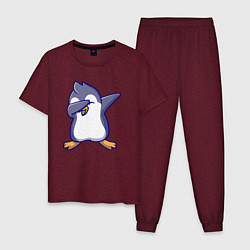 Пижама хлопковая мужская Dab penguin, цвет: меланж-бордовый