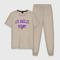 Пижама хлопковая мужская Los Angeles hoops, цвет: миндальный
