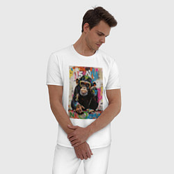 Пижама хлопковая мужская Monkey color, цвет: белый — фото 2