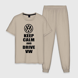 Пижама хлопковая мужская Keep Calm & Drive VW, цвет: миндальный