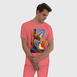 Пижама хлопковая мужская Fox fashionista - ai art fantasy, цвет: коралловый — фото 2