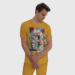 Пижама хлопковая мужская Тюльпаны к 8 марта, цвет: горчичный — фото 2
