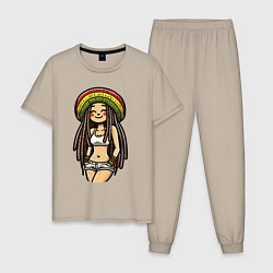 Пижама хлопковая мужская Smile jamaica girl, цвет: миндальный