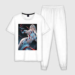 Пижама хлопковая мужская Девушка-наемница, цвет: белый