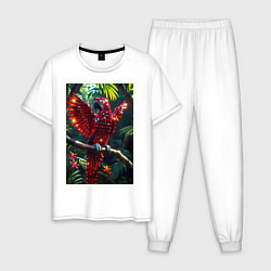 Пижама хлопковая мужская Попугай из драгоценных камней, цвет: белый