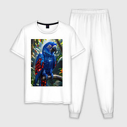 Пижама хлопковая мужская Попугай из драгоценных камней, цвет: белый