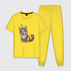 Мужская пижама Праздничный котик в колпаке единорога