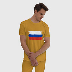 Пижама хлопковая мужская Флаг россии нарисованный, цвет: горчичный — фото 2