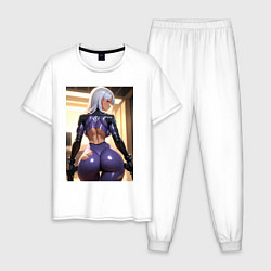 Пижама хлопковая мужская Девушка-киллер с двумя пистолетами, цвет: белый